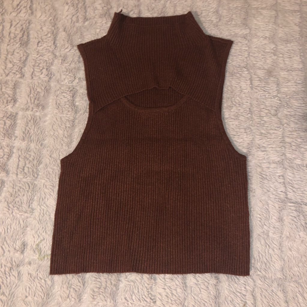 Kendall & Kylie Brown Ribbed Knit Cropped Top